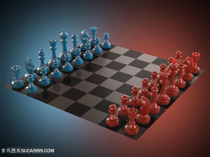 对峙的红蓝双方象棋高清图片