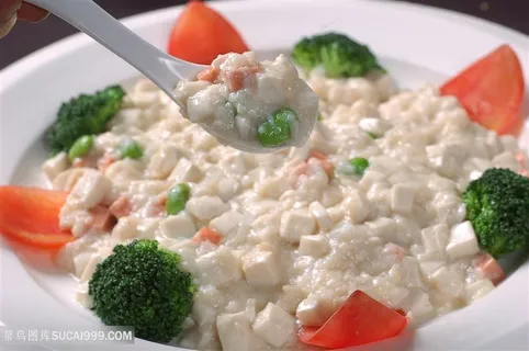 鸡茸嫩豆花中华美食摄影图