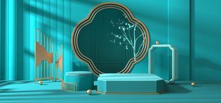 中国风国潮电商促销首页海报C4D背景图3D场景立体设计PSD素材模板