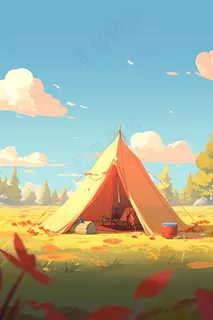 露营野外夏令营秋高气爽卡通插画
