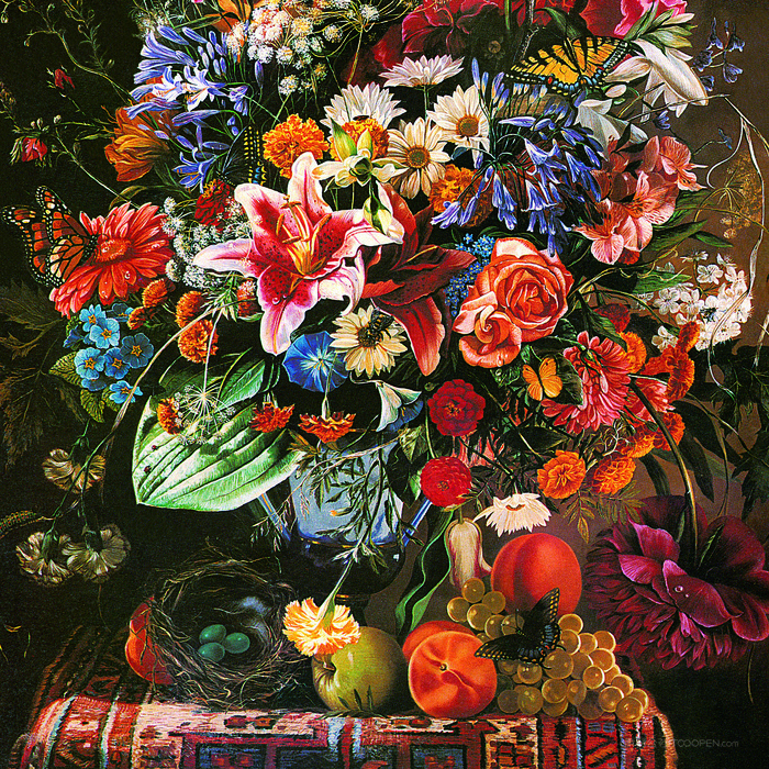 油画静物花卉花瓶插画