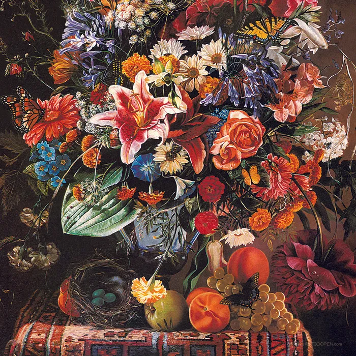 油画静物花卉花瓶插画