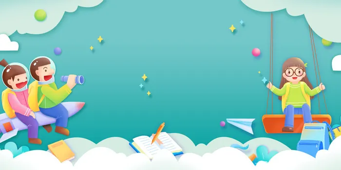 绿色插画人物开学季促销展板背景