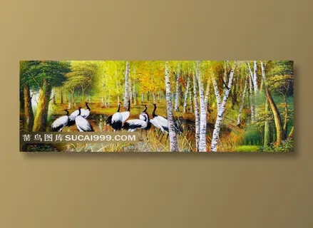 油画一群仙鹤