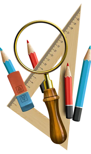 少儿兴趣班放大镜三角尺铅笔素材少儿兴趣班
