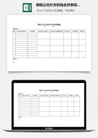 保险公司分支机构合并事项明细表excel模板