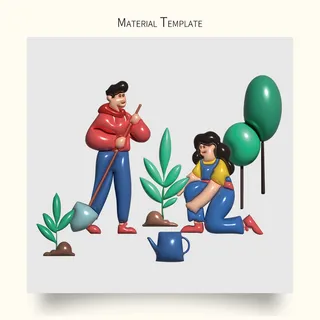 3D立体种树植树节创意插画元素