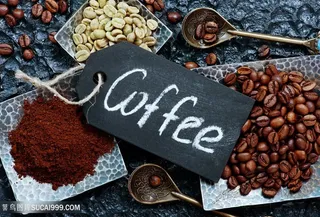 咖啡豆与咖啡粉等特写摄影高清图片