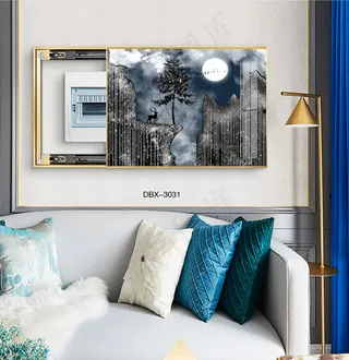 大气时尚家居室内装饰场景客厅沙发卧室床铺电表箱壁画背景图背景效果图饰画