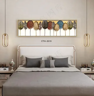 大气时尚家居室内装饰场景卧室床铺壁画背景图背景效果图现代简约抽象画