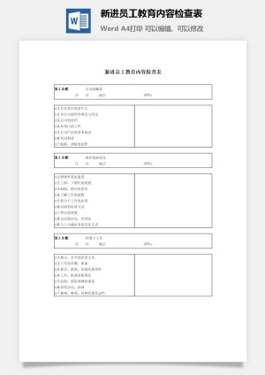 新进员工教育内容检查表word模板