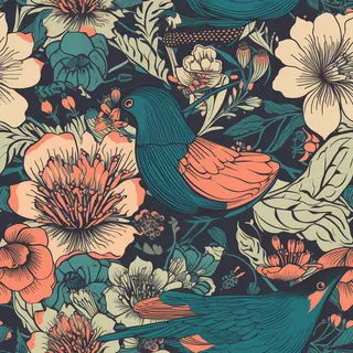 花鸟图，插画风格，无缝贴图，素材