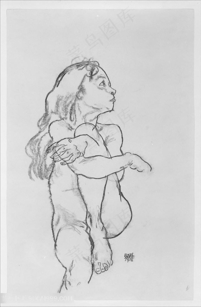 席勒手绘素描女性