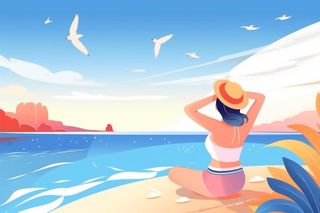 海边旅游女孩插画背景