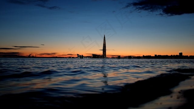 海, 水, 圣 · 彼得堡, 塔, 日落, 海浪, 美丽