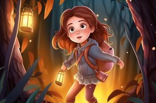 森林探险女孩灯光插画背景