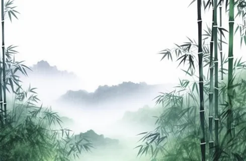 中国山水竹子水墨画绿色背景