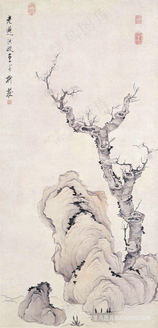 明 陈洪绶 梅石图仟像中式挂画