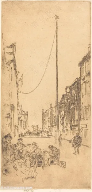 惠斯勒素描街道建筑高清装饰画 惠斯勒素描街道建筑高清装饰画