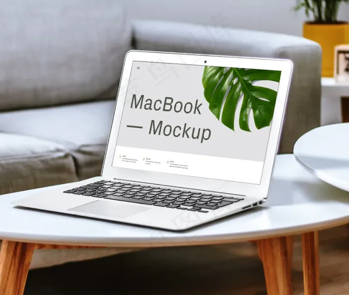 放置在桌子上的MacBook 笔记本电脑在桌子上 电子产品电脑样机psd模版下载