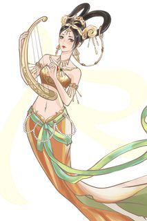 手绘国潮中国风古代敦煌神话飞天仙女美女古装人物插画PSD素材