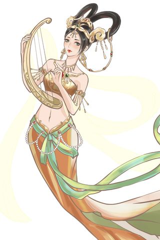 手绘国潮中国风古代敦煌神话飞天仙女美女古装人物插画PSD素材