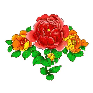 手绘国潮中国风古典牡丹花国花花卉装饰图案PSD设计素材