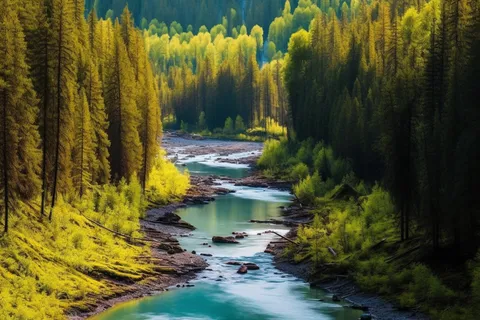 新疆美景喀纳斯河流山川摄影图