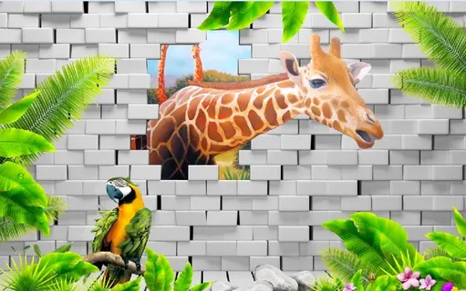 长颈鹿动物花卉背景墙 长颈鹿动物花卉背景墙