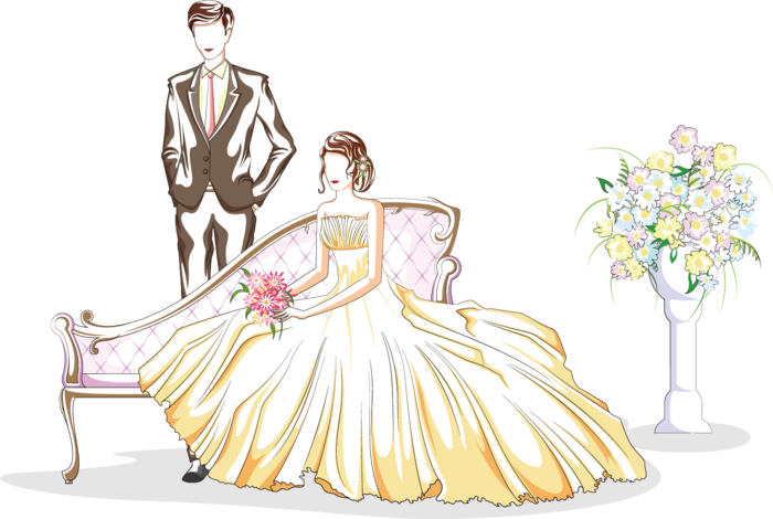 婚纱卡通人物婚礼白纱结婚婚纱摄影手绘