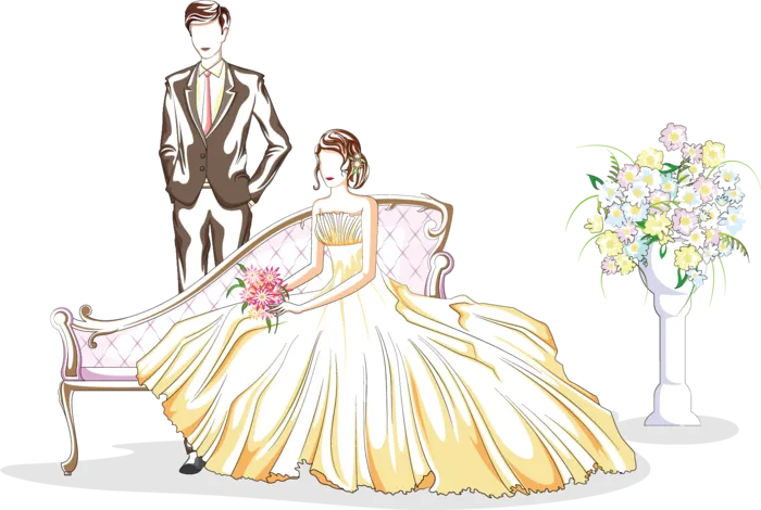 婚纱卡通人物婚礼白纱结婚婚纱摄影手绘