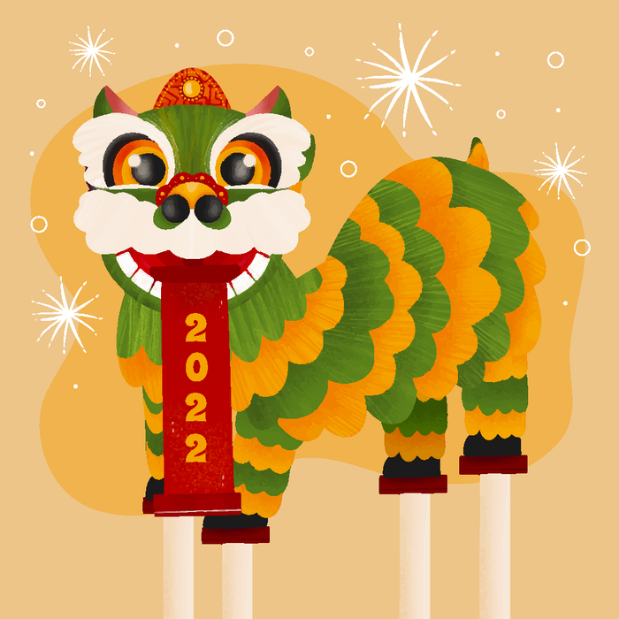 新年虎年舞狮插画 ai矢量模版下载