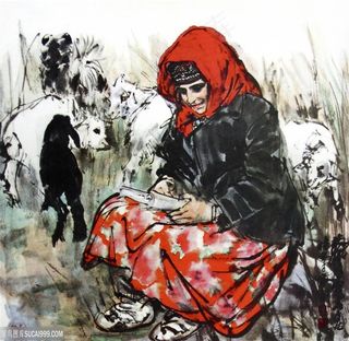 国画名家作品-黄胄的牧羊女