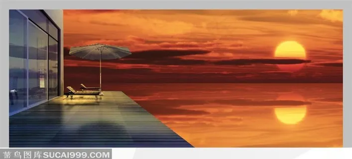 夕阳下的海景别墅