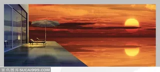 夕阳下的海景别墅