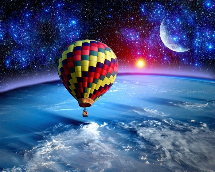 美丽的热气球与宇宙图片