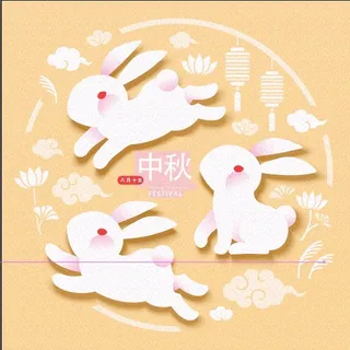 手绘中秋节兔子橙色背景