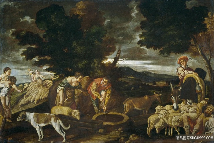 山林动物油画风景画油画图片