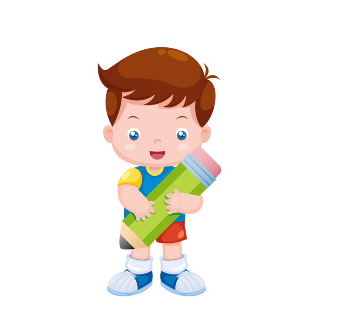 抱着笔的卡通男孩