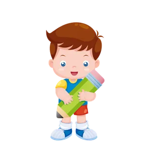 抱着笔的卡通男孩