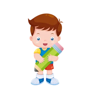 抱着笔的卡通男孩