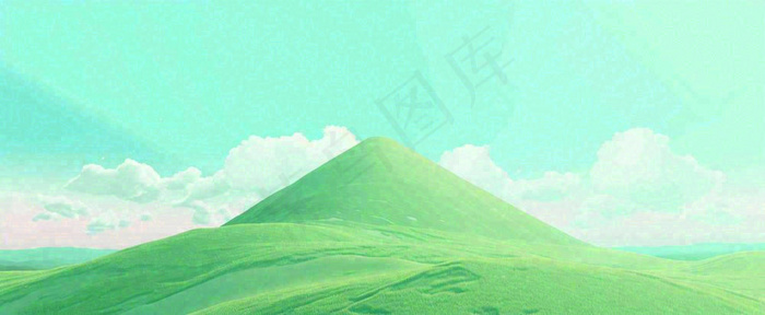 阳光明媚绿色的山坡卡通手绘春天(1712x704)