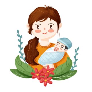 母亲节母亲抱着婴儿温馨场景插画