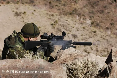 石头上射击的狙击手