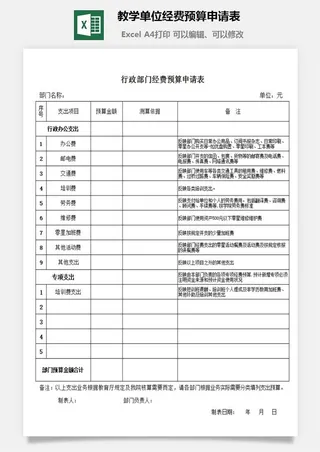 教学单位经费预算申请表