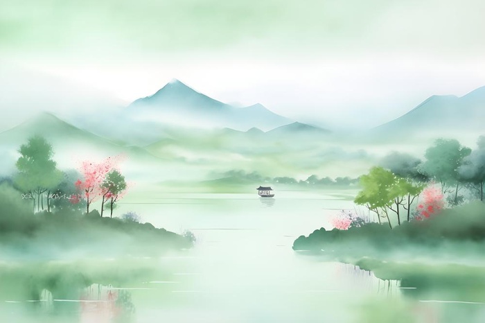 国风清新山河绿植背景(3600x2400)