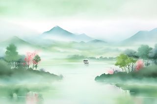 国风清新山河绿植背景