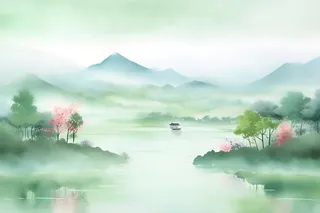 国风清新山河绿植背景