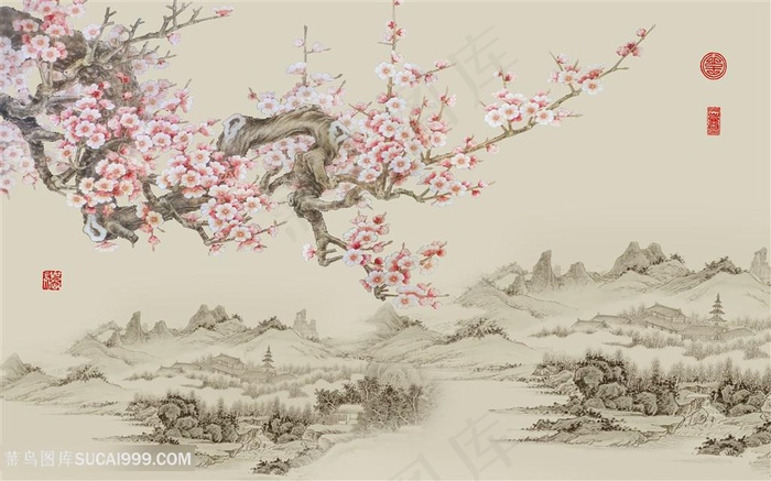 山水风景插画图片