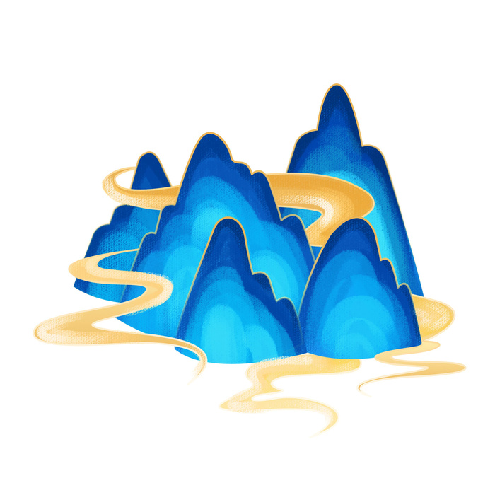 中国风国潮山水插画祥云中式手绘烫金线条元素png装饰背景PSD素材